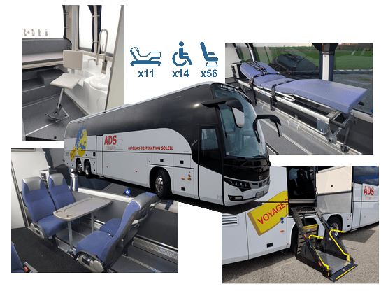 Nouveau, autocar pouvant accueillir fauteuils roulants et lits médicalisés, BEULAS Mythos